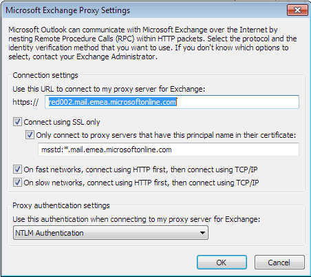 Microsoft Exchange Proxy Settings
