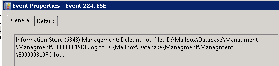 ESE Event ID 224 - Logs being Purged